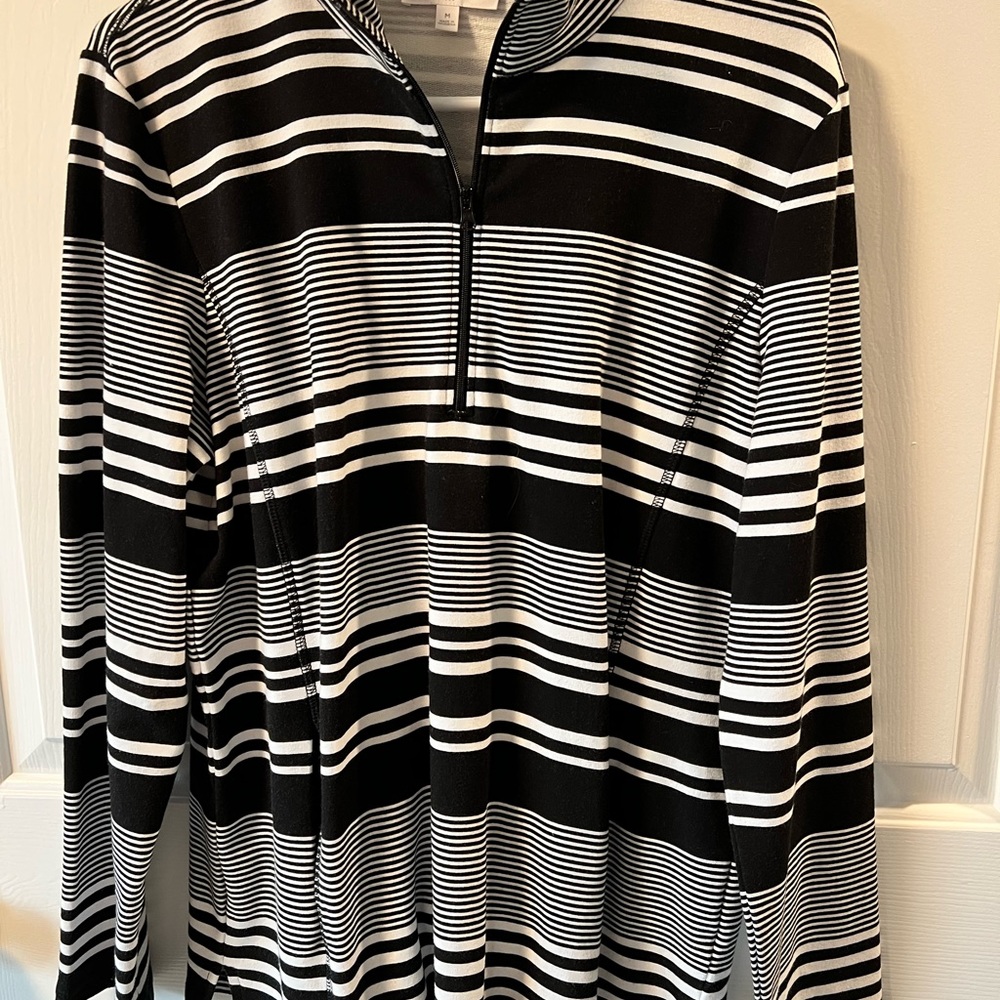 Talbots Black and White Stripe Quarter Zip